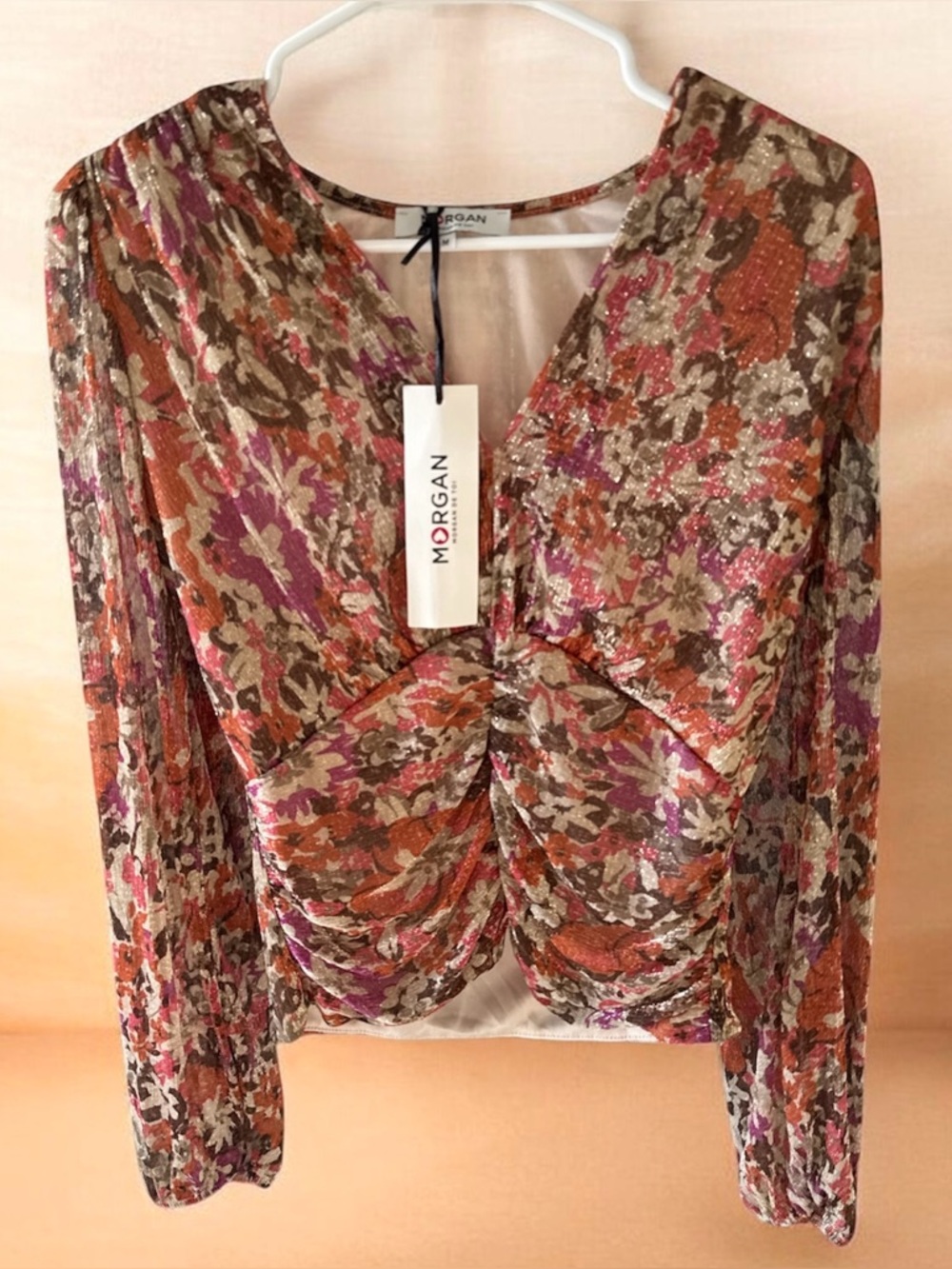 Morgan De Toi shimmer long sleeve blouse women’s size medium NWT